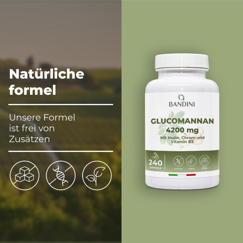 [Australia] - Bandini® Glucomannan from konjac root - 4200 mg per daily dose - 240 capsules - Optimized with bacterial cultures, chromium, vitamin B3 and inulin - High-dose supplement - Vegan 