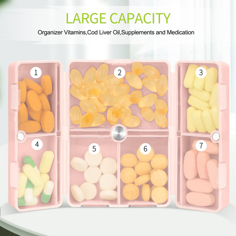 [Australia] - FYY Daily Pill Organizer, 7 Compartments Portable Travel Pill Case [Folding Design]Pill Box for Purse Pocket to Hold Vitamins,Cod Liver Oil,Supplements and Medication-Pink Small Pink 