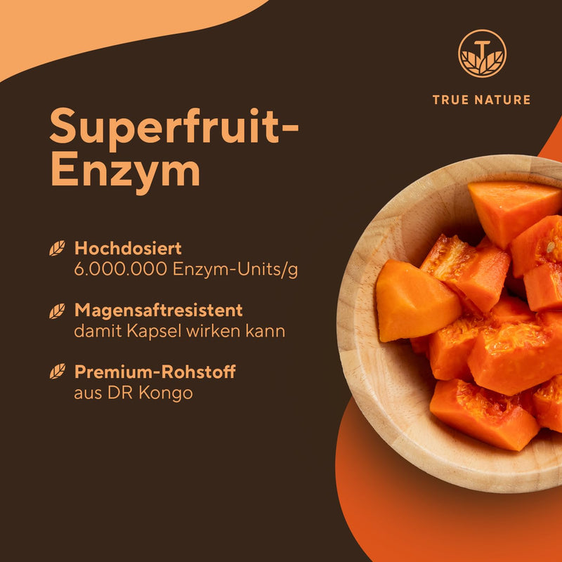 [Australia] - Papaya enzyme capsules - 270 pieces - HIGH DOSE: 2100mg pure papain - 6 million. Units/g Papain Enzyme Activity - Vegan, German Production - TRUE NATURE® 270 pieces (pack of 1) 