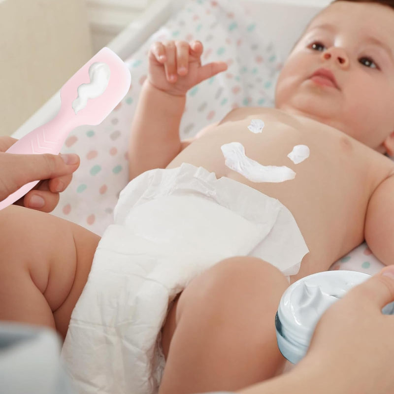 [Australia] - Pack of 3 Diaper Cream Spatula (pink, blue, white) diaper cream applicator, silicone diaper rash cream brush, soft spatula for baby bottom, baby bottom brush with suction cup stand, baby diaper cream spat 