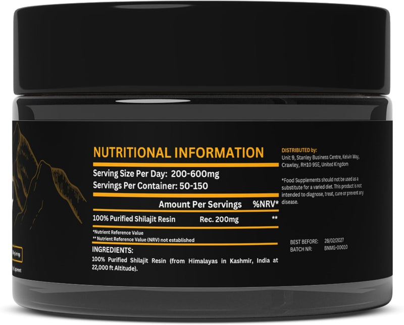 Mountain Gold Shilajit, Natural Himalayan Shilajit - 100% Pure, Rich in Fulvic Acid 77%, 84+ Trace Minerals, Lab Tested, 600mg Max Potency, Vegan 30 Grams