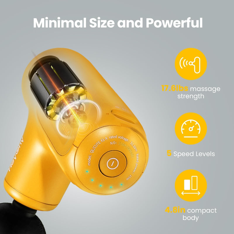 [Australia] - Mini Massage Gun Deep Tissue, Handheld Portable Mini Travel Size Percussion Deep Tissue Massager with 4 Attachments & 5 Speeds, Ideal Gift for Men & Women, Yellow 