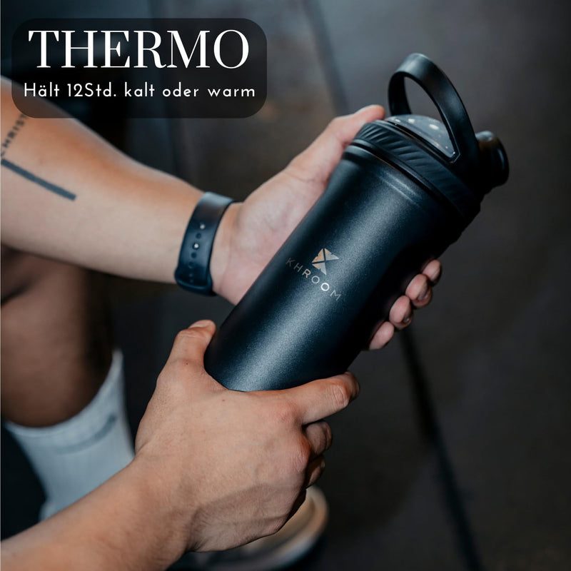[Australia] - Khroom stainless steel egg white protein shaker 700ml with thermal function Smart strainer for smoothies | Stainless Steel Cup Metal Shaker (White) White 