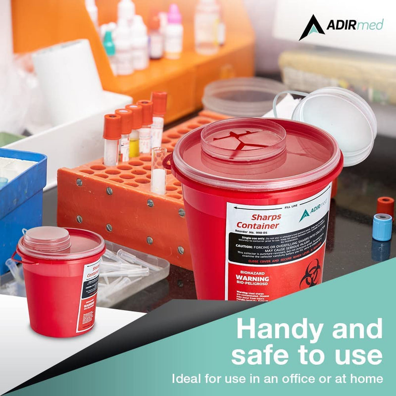 [Australia] - AdirMed Sharps Disposal Container with Flip Open Lid - Biohazard and Syringe Disposal Container - Ideal for Home, Clinic, Office, Barber Use with Flip-Open (1.5 Quart, Round) 1.5 