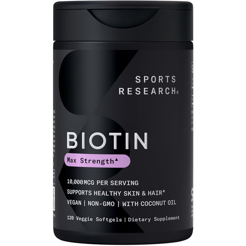 Sports Research® Triple Strength Omega 3 Fish Oil 1250mg from Wild Alaska Pollock - Burpless Fish Oil Supplement with Omega3s EPA & DHA and Vegan Biotin 10,000mcg + Coconut Oil Max Strength B7 Vitamin