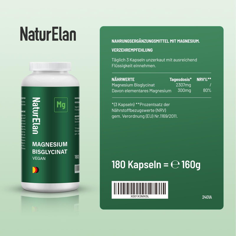 [Australia] - Magnesium bisglycinate capsules - 180 capsules, 770mg magnesium glycinate per capsule, of which 100mg elemental magnesium, vegan, produced in Germany 