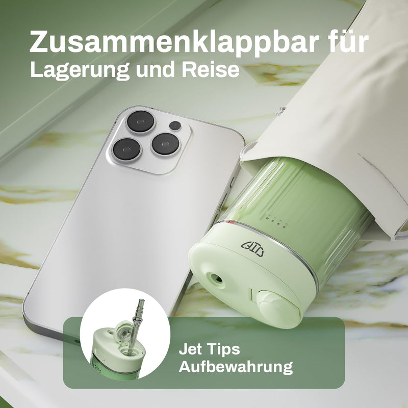[Australia] - JTF Oral Irrigator Mini, Portable Electric Teeth Cleaning Wireless, Travel Interdental Cleaner with 5 Replacement Nozzles, 4 Modes Water Flosser, 230ML Retractable Water Tank, IPX7 Waterproof (Green) Green 