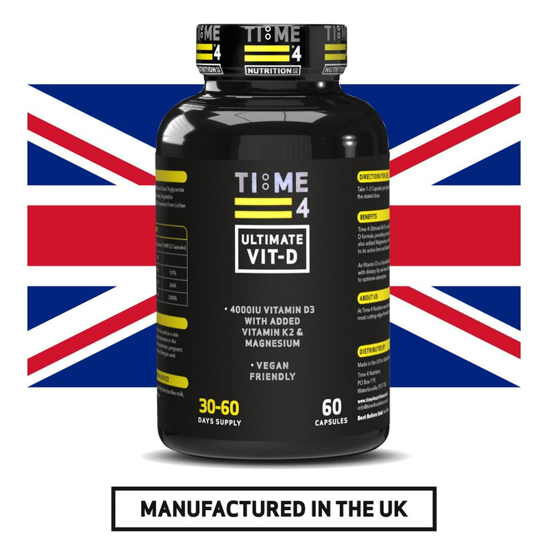 Time 4 Ultimate Vitamin D – Vitamin D3 4000iu, 200mcg Vitamin K2 (MK7), 400mg Magnesium, 600mg Caprylic Acid In 2 Easy To Swallow Capsules – Vegan Friendly, Gluten Free, 30-60 Day Supply – 60 Capsules