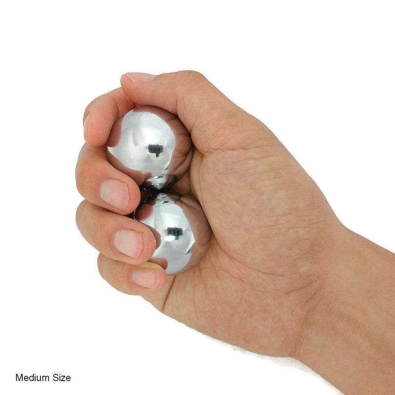 [Australia] - Chrome Baoding Balls with Bamboo Stand. Chiming Chinese Health Balls for Hand Therapy, Exercise, and Stress Relief (Medium 1.5 Inch) Medium 1.5 Inch 