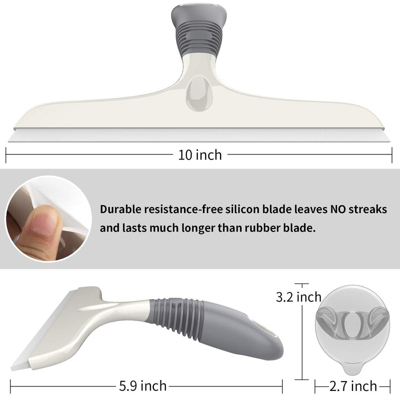 [Australia] - MR.SIGA Multi-Purpose Silicon Squeegee for Window, Glass, Shower Door, Car Windshield, Heavy Duty Window Scrubber, includes Suction Hook, 10 inch, White & Grey, 1 Pack White & Gray 10 inch (Pack of 1) 