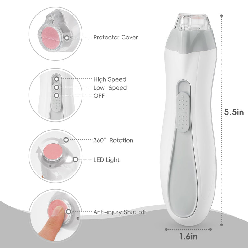 [Australia] - Baby Nail Trimmer Electric, 15 in 1 Baby Nail Clippers for Gentle Nail Care, Rechargeable Baby Nail File Electric with Light &15 Grinding Pads for Infant Toddler, Grey 