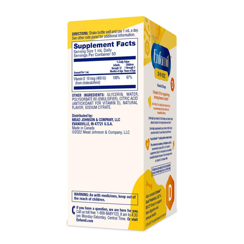 Enfamil Baby Vitamin D-Vi-Sol Liquid Vitamin D Drops, Supports Strong Teeth & Bone Development, 50mL Bottle (Pack of 2) 1.69 Fl Oz (Pack of 2)