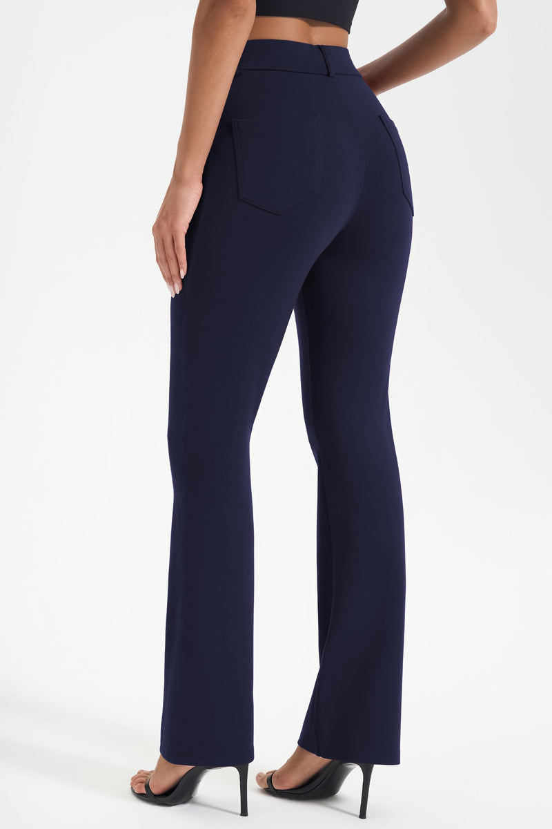 AFITNE Women's Yoga Dress Pants Stretchy Work Slacks Straight Leg Office Casual Pull On Pants 27"/29"/31"/33" 31" Height: 5'7" - 5'9" X-Large Navy