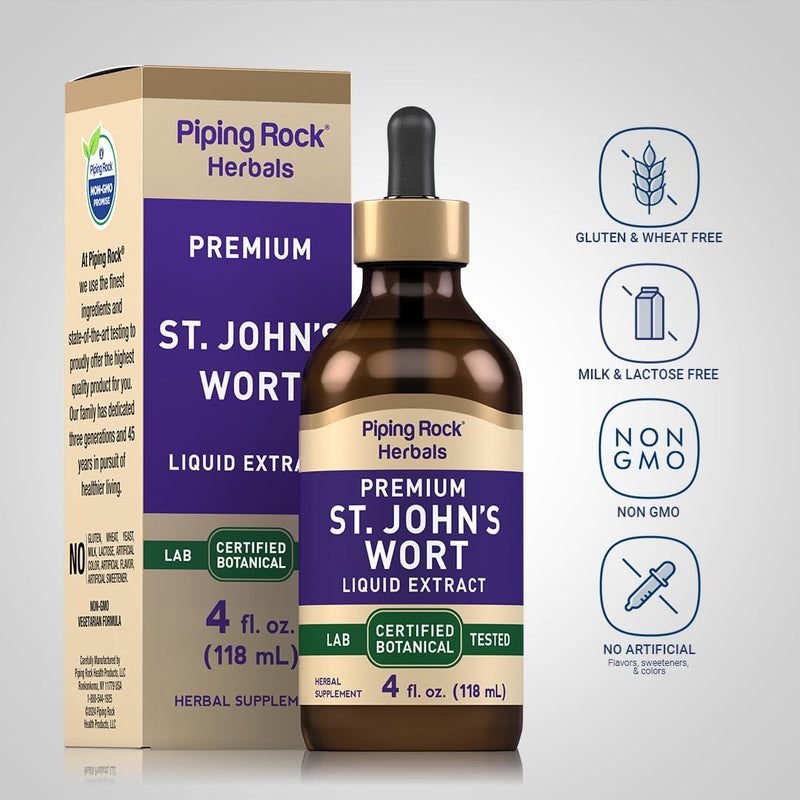 [Australia] - Piping Rock St Johns Wort Tincture Liquid | 4 fl oz | Premium Extract Drops | Botanical Herb Supplement | Alcohol Free, Non-GMO, Gluten Free 