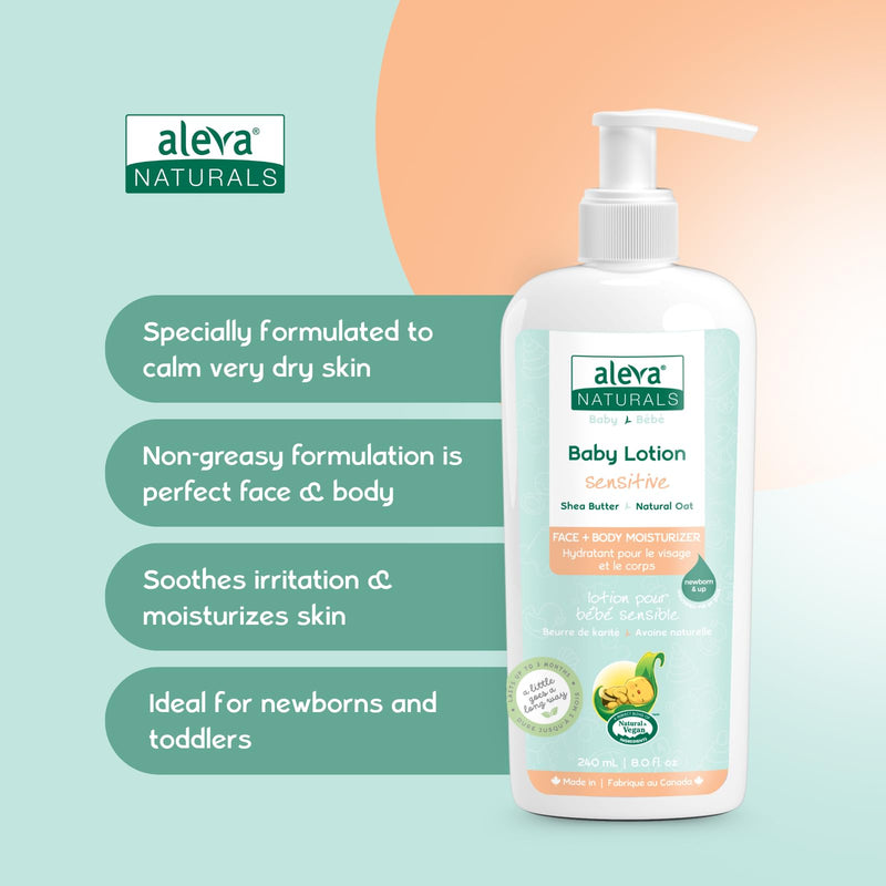 Aleva Naturals Daily Soothing Moisturizer | For Sensitive Dry Skin | Face and Body Lotion | Made with Natural and Organic Ingredients | for Babies and Toddlers - 8 fl. oz / 240ml 8 Fl Oz (Pack of 1)