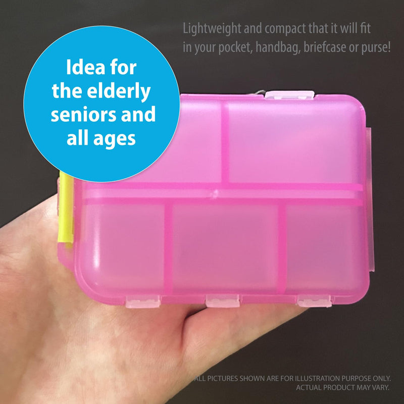 Deke Home - Portable Pill Organizer with 10 Large Compartments & 14 Medication Labels, Daily Pill Box for Vitamins, Supplements & Medicine, Portable Travel Case (Pink) Pink