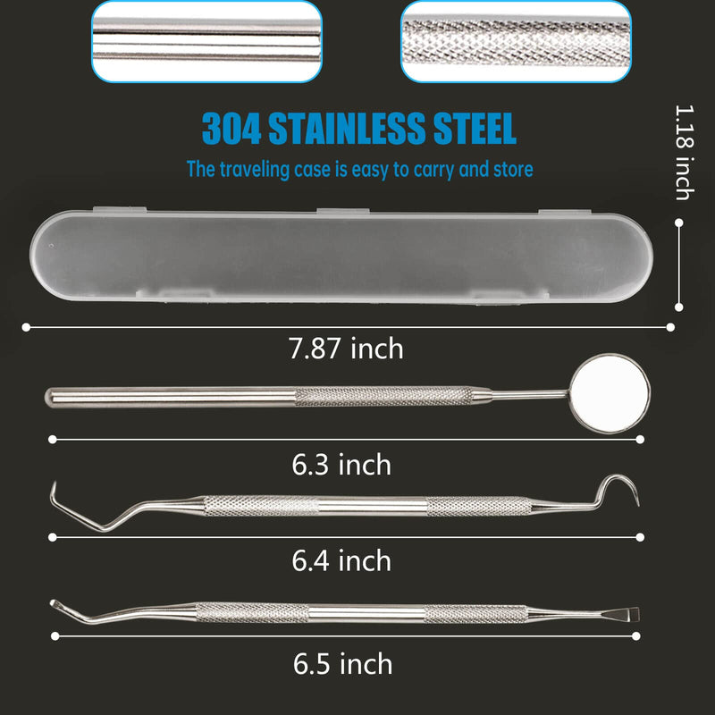 [Australia] - 3Pcs Dental Tools, Professional Dental Picks for Teeth Cleaning, 100% Surgical 304 Stainless Steel Plaque Remover for Teeth, Dental Mirror, Hygiene Set, Scraper Oral Care Kit To Remove Tartar. 