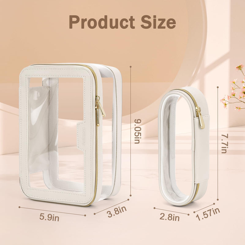 Soimeat Travel Clear Makeup Bag with Makeup Brush Bag, Leather Makeup Case Toiletry Bag, Portable Cosmetic Bag Case, Transparent Waterproof Cosmetic Organizer Storage Bag for Women,