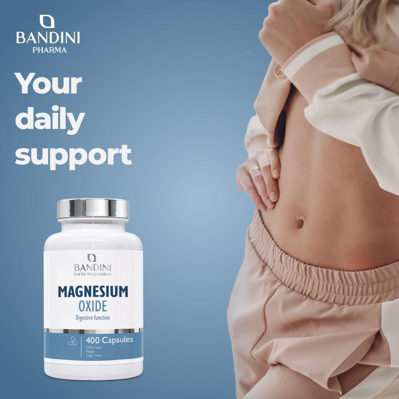 Bandini® Magnesium Oxide 400 Capsules (+1 Year), 664 mg (Including 400 mg Elemental Magnesium) per Capsule, Support for Digestion and Fatigue, High Strength Dietary Supplement, 100% Vegan