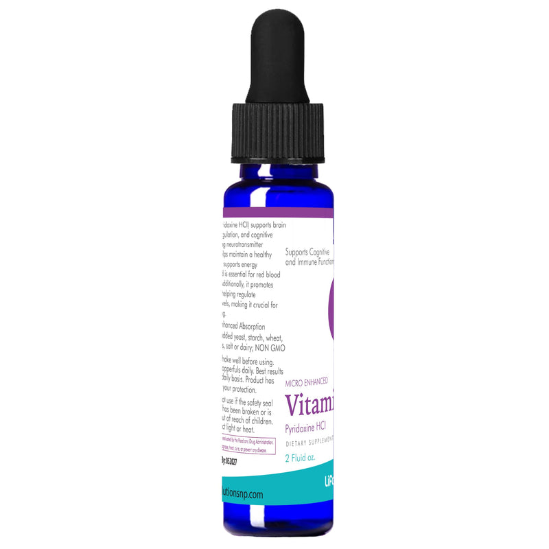 Life Solutions Vitamin B6 Pyridoxine HCI Liquid Dropper, 25mg, 2oz | B Vitamins Supplement, Essential B6 Supplement, Metabolism, Energy, Nervous System Support