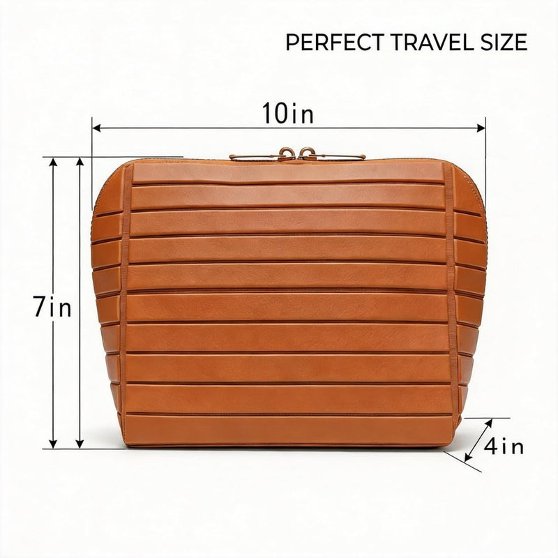 Travel Makeup Organizer Bag with Fold-Down Design, Adjustable Dividers, 27 Pockets & 3 Brush Holders, Large Capacity Cosmetic and Toiletry Organizer (Brown) Brown