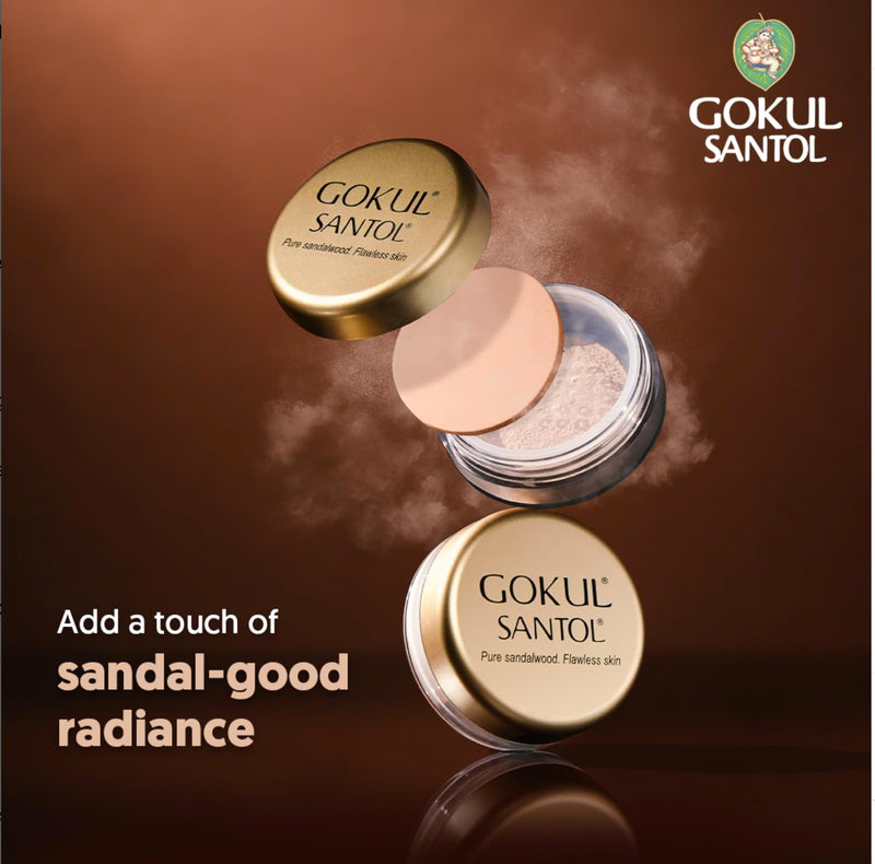 Face Powder Sandalwood Chandan Makeup Powder by Gokul, Natural Face Powder for All Skin Types, 10g-100% Pure sandalwood from India's Mysore Sandal Trees.