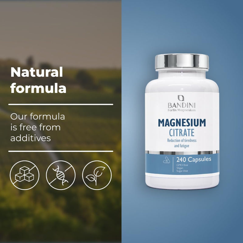 Bandini® Magnesium Citrate 1480mg of which 440mg Elemental Magnesium, 240 Capsules (4 Months) – High Absorption Vegan Supplement - Supports Energy, Reduces Tiredness & Fatigue - Non-GMO, Gluten-Free