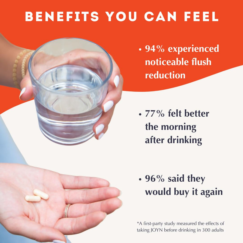 JOYN Supplement for Alcohol Flush Prevention, Detox, Liver Support, Asian Glow Relief | Feel Better Before & After Drinking | Vitamin with DHM, Milk Thistle, Glutathione, Vitamin B12 | 10 Servings 1