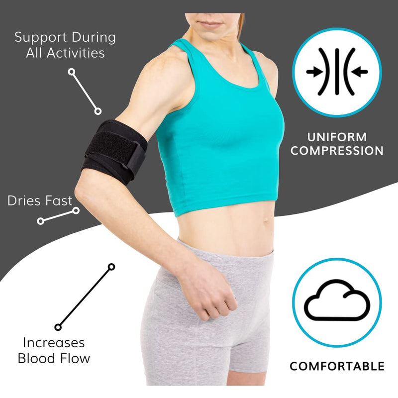 [Australia] - BraceAbility Bicep Band - Upper Arm Compression Sleeve Support Brace for Tendonitis Treatment, Tears, Swelling Relief, Injuries, Tendon Rupture, Brachii Muscle Strains, Tricep Pain Wrap (One Size) 