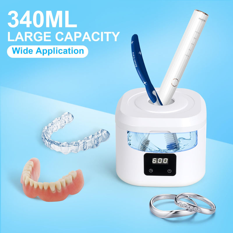 [Australia] - Retainer Ultrasonic Denture Cleaner Machine, 49kHz Dental Night Guard Cleaning Tablets Ultra Sonic Dental Tools for Aligner, Braces, Toothbrush Head & Jewelry with Digital Timer & 3 Mode White 
