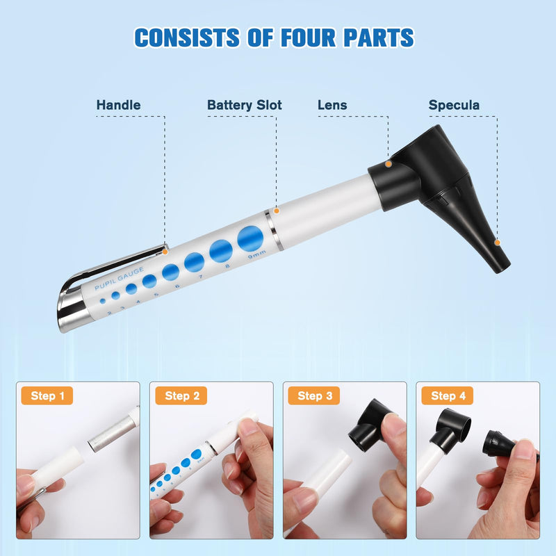 [Australia] - Healifty Otoscope with Light - Otoscope with 4 Otoscope Covers Diagnostic Ear Care Device for Nurse Children Adults Pets in Pocket Size Without Battery 