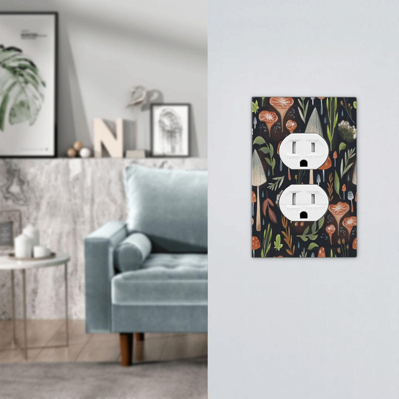 [Australia] - Boho Mushroom Forests 1 Gang Outlet Plate Covers Decorative Single Duplex Wall Plate Electrical Receptacle Light Switch Cover Art Faceplate Switchplate for Home Kids Nursery Room Decor 1 Gang Duplex Wall Plate/Mid Boho Mushroom Kids 