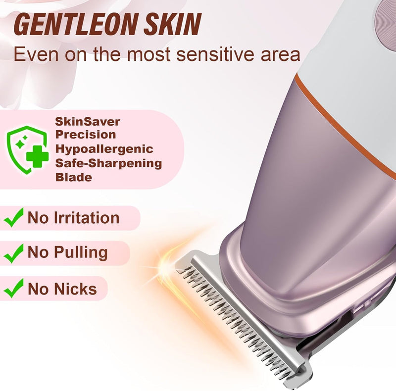 [Australia] - Bikini Trimmer for Women and Men,5-in-1 Wet/Dry Body Hair Trimmer,Gentle Hair Removal Shaver for Full Body Groomer,Electric Razor Shaver with USB Charge Dock-No Nick, No Cut, No Razor Burn,Pink Pink 