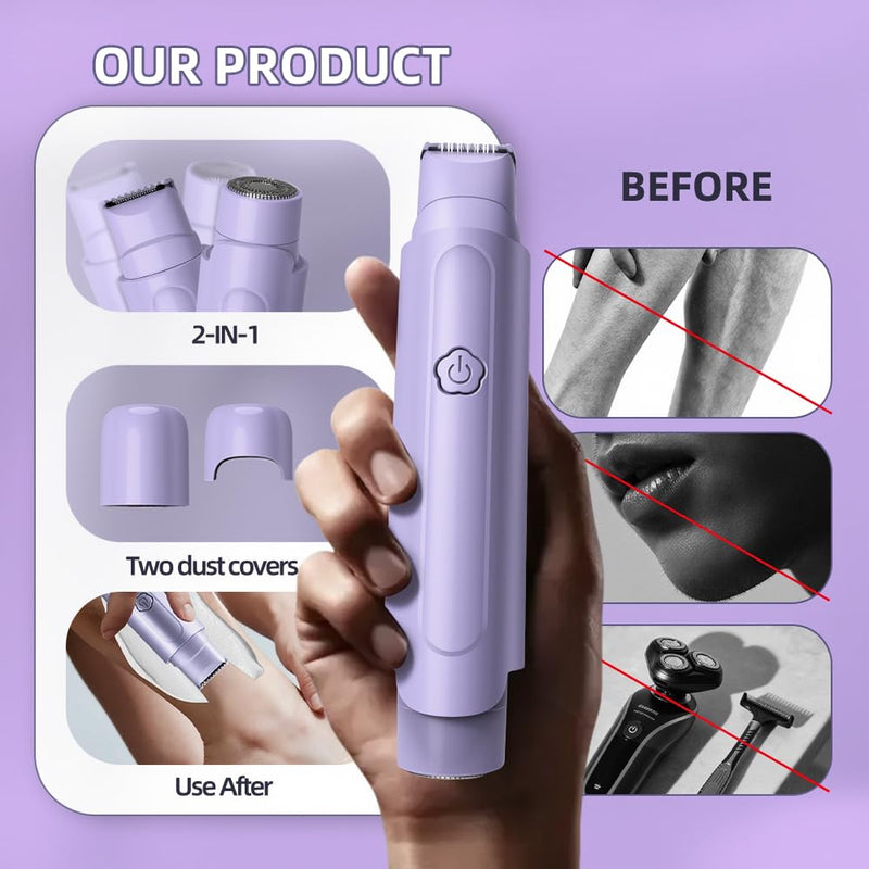 [Australia] - 2 in 1 Women's Electric Shaver, Dual Head Bikini Hair Trimmer, IPX6 Waterproof, Wet & Dry, Bikini Underarm Leg Arm Body Facial Epilator, (Purple) Purple 
