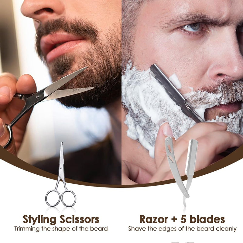 [Australia] - Beard care set for men, Bledras 10 in 1 beard care gift set with beard shampoo, beard oil, beard balm, beard comb, beard brush, beard scissors, beard stencils, gifts for men 