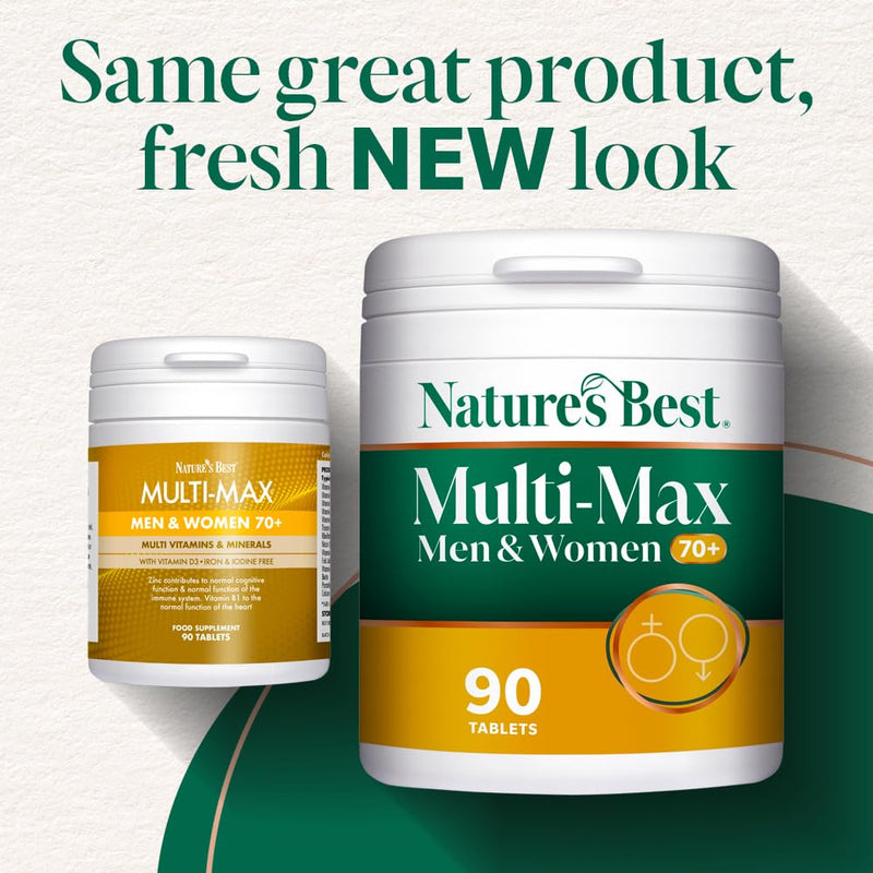 Nature's Best Multi-Max Multivitamin for Age 70+ - Advanced Support with Vitamin C, D and Calcium for Immune Support & Bone Health for Seniors - UK Made - 90 Tablets (3 Months' Supply) 90 count (Pack of 1)
