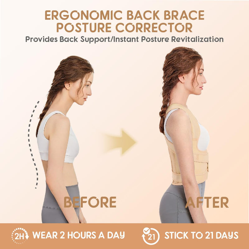 Posture Corrector for Women & Men – Adjustable Back Brace with Full Back Support, Shoulder Straightener for Spine Alignment, Scoliosis, Hunchback & Back Pain Relief (Beige,Large) Beige Large
