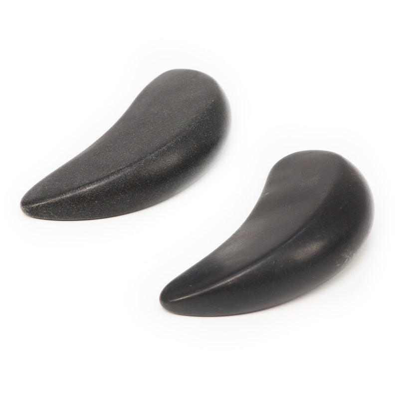 [Australia] - Master Massage 2-Piece Large Waning Moon Crescent Massage Stone Set - Arc Curved Deep Tissue Massager Hot Stones Pack – Gua-Sha Pressure Point Massage Tool - Black Basalt Rock Massage Tool Pack 