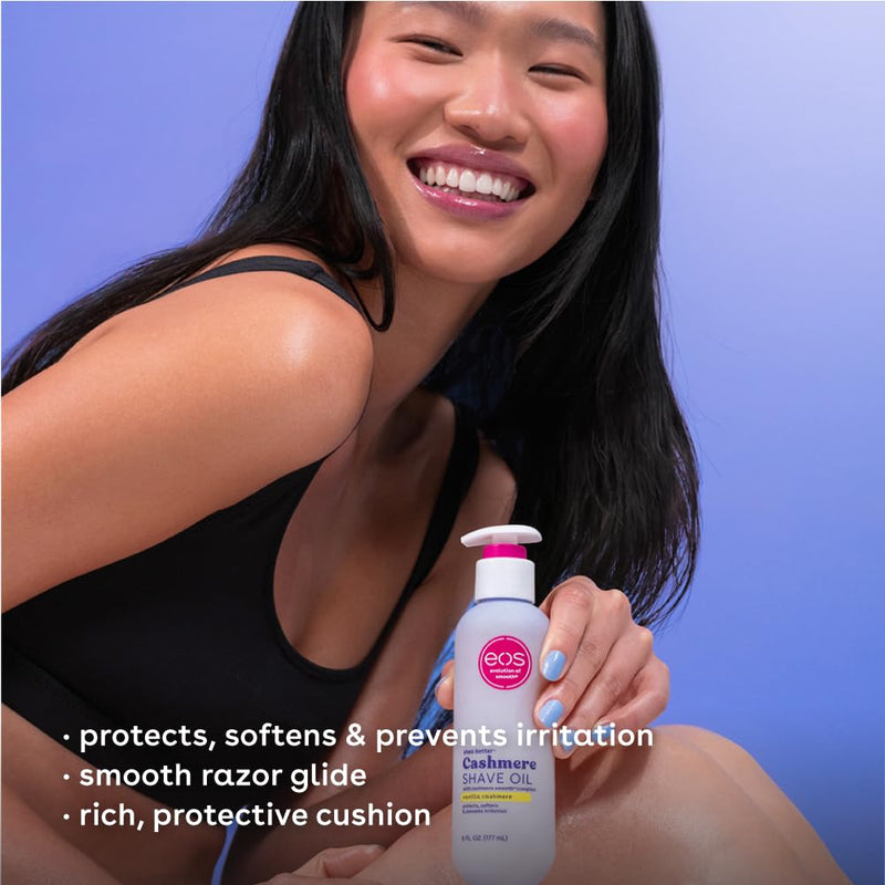 [Australia] - eos Cashmere Shave Oil, Vanilla Cashmere, Soothing Moisturizing, Prevents Irritation and Razor Burn, Bikini Area-Approved, Body Care, 6 fl oz 6 Fl Oz (Pack of 1) 