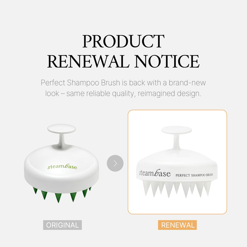 [Australia] - STEAMBASE Perfect Shampoo Brush | Ergonomic Scalp Massager, Scrubber, Exfoliator for Sebum & Dandruff Removal | Soft Silicone Bristles | Dry, Oily, Itchy Scalps, Wet or Dry Hair | White, 1 Count 