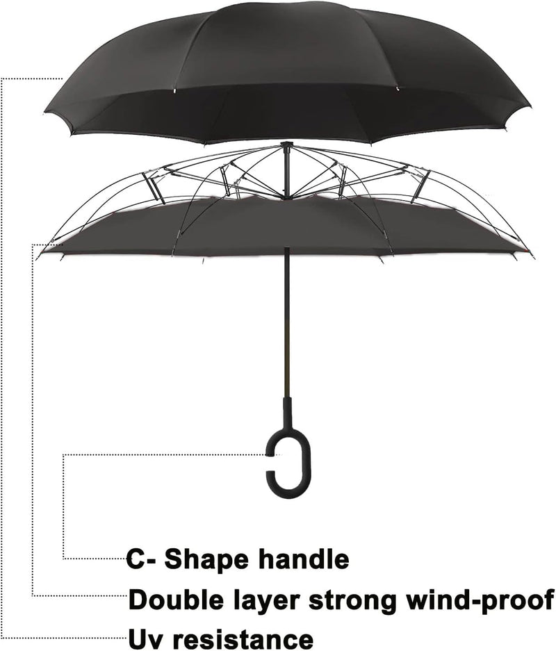 MRTLLOA Inverted Umbrella, 40/49/56 Inch Windproof Double Layer | Oversized, C-shaped Handle, Reverse Upside Down Design, Rainproof, Car Entry and Outdoor Activities, Golf Size N-black 56 Inch
