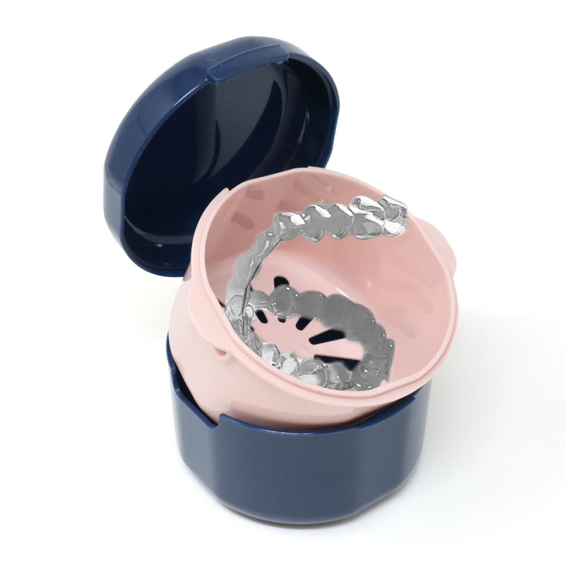 [Australia] - "yueton 1Pack Denture Bath Case Portable Denture Soak Container Mouth Guard Storage Box with Pale Pink Strainer Basket for Travel Cleaning, Sapphire Blue" 