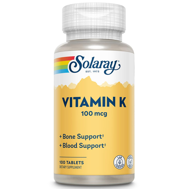 [Australia] - SOLARAY Vitamin K-1 100mcg | Healthy Bone Structure, Blood Clotting, Protein Synthesis Support | Non-GMO, Vegan & Lab Verified | 100 Tablets Unflavored 100 Count (Pack of 1) 