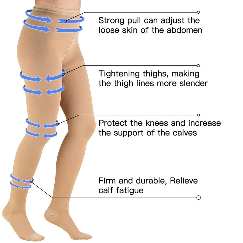 [Australia] - 2 PCS Compression Pantyhose 20-30mmHg Tight Support Stockings Gradient Compression Closed Toe for Women Swelling Varicose Veins Edema L Beige Large (Pack of 2) 