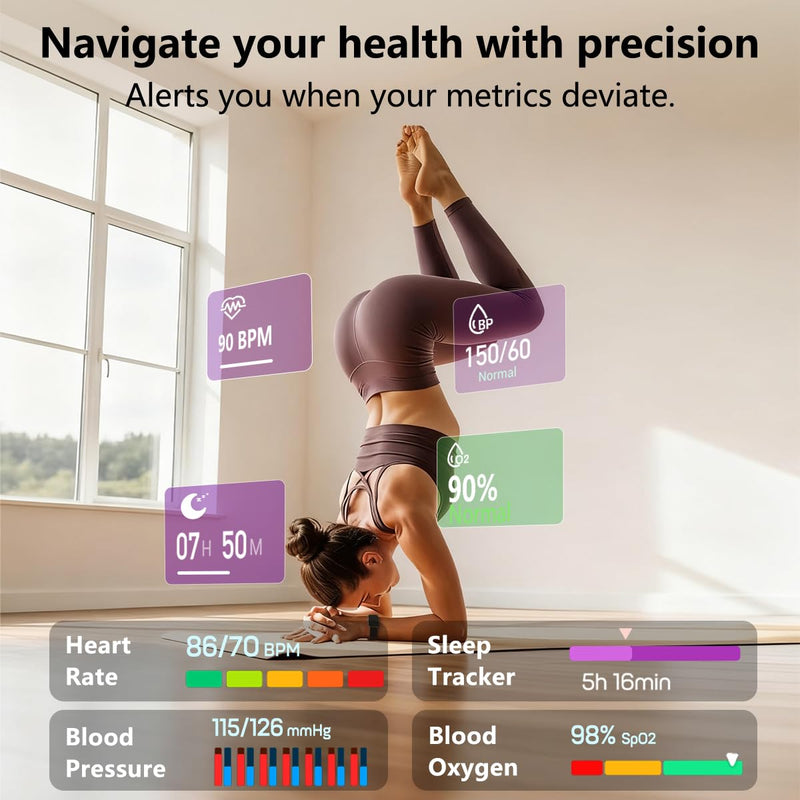 [Australia] - MorePro Health Fitness Tracker with Blood oxy-gen Monitor and 24/7 Heart Rate and Blood Pressure, Sleep Monitor, 120+ Sport Modes Waterproof Fitness Watch for Women Men Android iOS, Black 