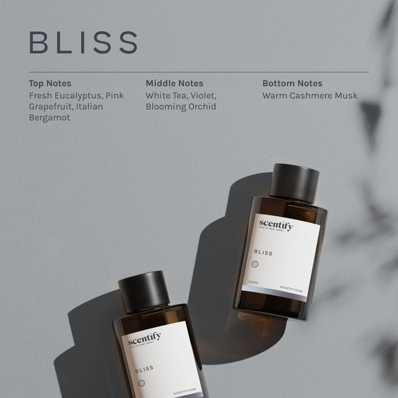 [Australia] - Scentify Bliss Aroma Oil Refill Scent for Oil Diffusers - Eucalyptus, Bergamot, Tea & Powdery Scents - Luxurious Relaxing Aromatherapy Diffuser Fragrance 100ml, 3.38 oz 3.38 Fl Oz (Pack of 1) 
