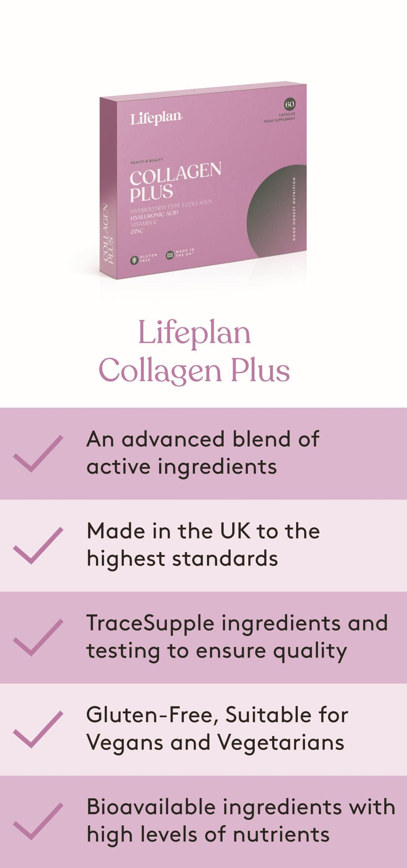 LIFEPLAN Collagen Plus 60 Capsules – Collagen Supplement – Skin, Hair, Nails & Joint Support – 81.66g 60 count (Pack of 1)