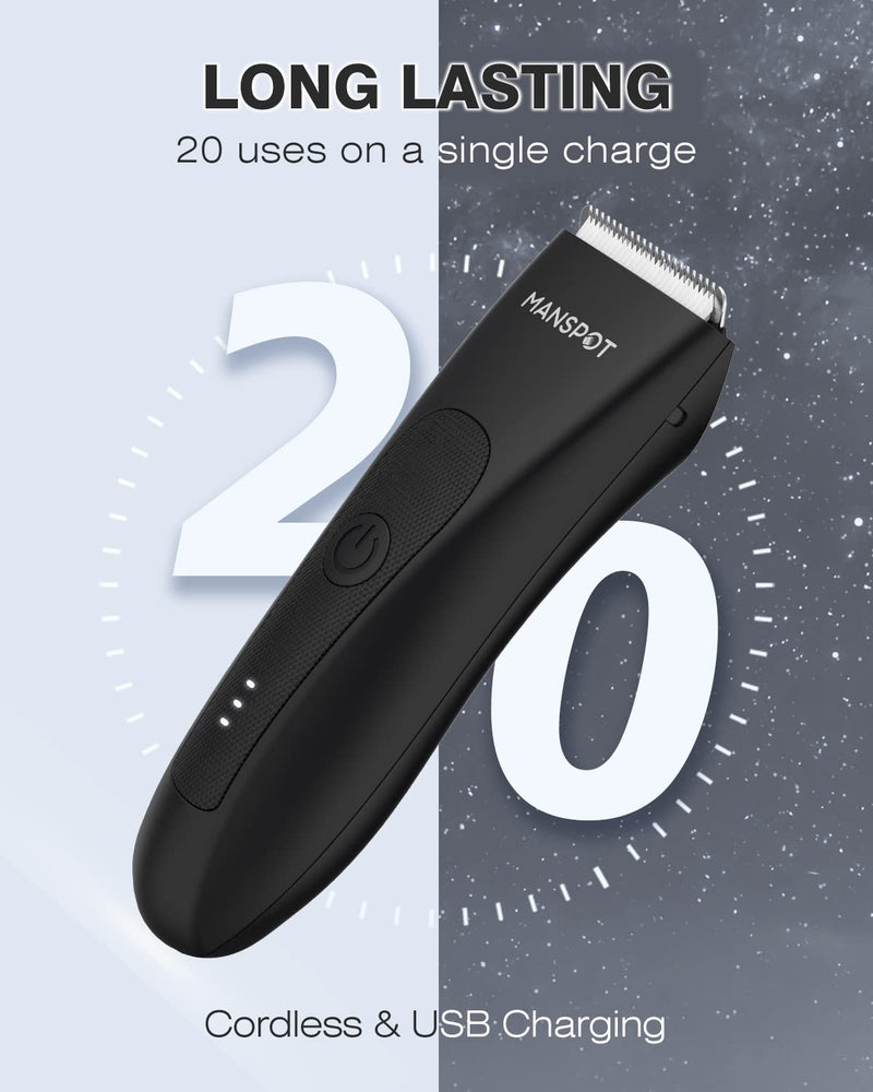 [Australia] - MANSPOT Manscape Groin & Body Hair Trimmer for Men, Electric Ball Trimmer Pubic Trimmer Body Shaver, Replaceable Ceramic Blade Heads,Waterproof Wet/Dry Body Shaver Groomer,90 Minutes Shaving Black 
