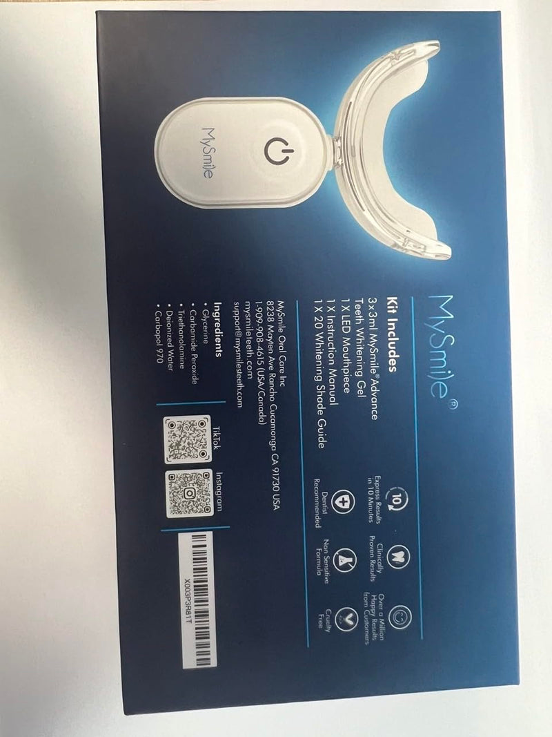 MySmile Teeth Whitening Kit with 28 LED Accelerator Light, At Home Tooth Brightening Set with 3PCS 3ML Whitening Gel, 30+ Treatments, Enamel Safe Oral Care Kit for Daily Stain Reduction