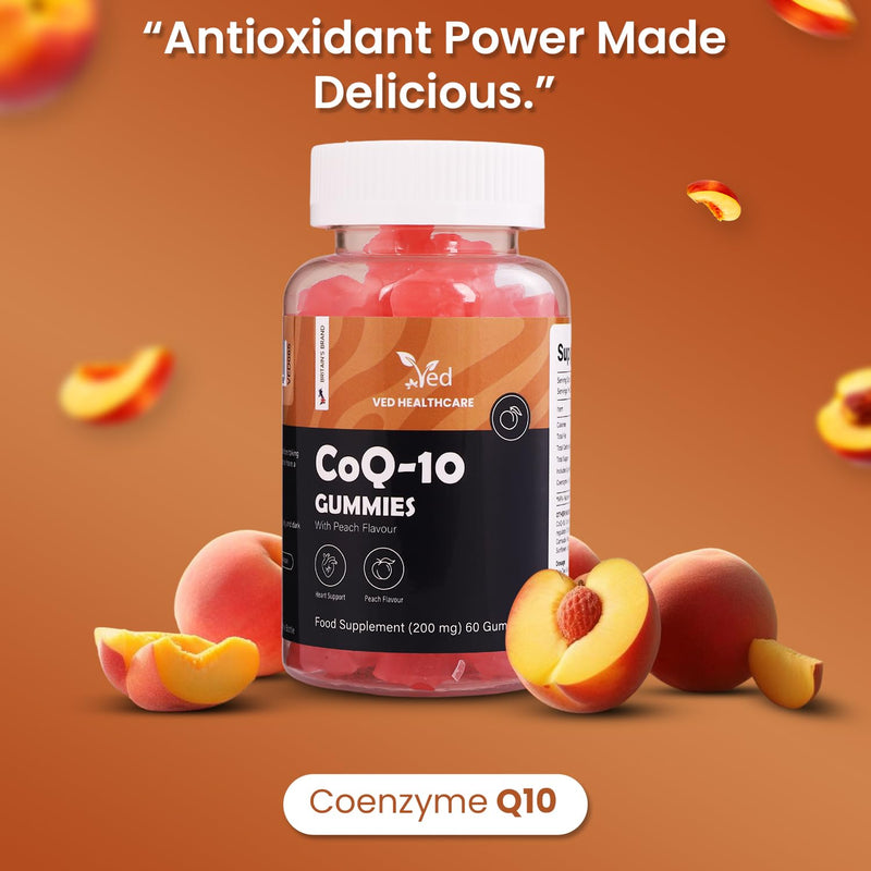 Ved Co Enzyme Q10 60 Vegan Gummies, Support Healthy Heart and Muscles, Promote Cellular Energy, Super Antioxdiant | for Men and Women 30 Days’ Supply,(60 Count (Pack of One)). 60 Count (Pack of One)